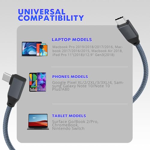 USB C Right Angle Cable 100W 6 inch 2Pack, 4K Video 20Gbps Data Transfer - color: Gray, size: 0.5FT+0.5FT
