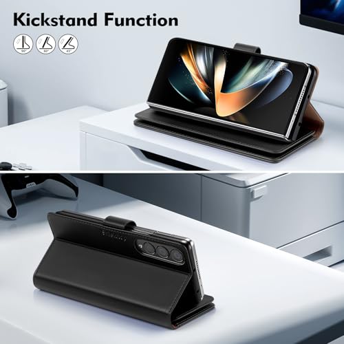 Shieldtop Compatible with Samsung Galaxy Z Fold 4 Wallet Case with Card Holder,Women Man RFID Blocking PU Leather Flip Shockproof Protective Cover Credit Card Holder Slots Kickstand,Black - color: Black, size: Samsung Galaxy Z Fold 4