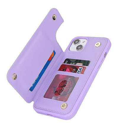 iCoverCase Compatible with iPhone 14 Case with Card Holder, Wallet Case for Women Men RFID Blocking PU Leather Protective Phone Case 6.1 Inch (Light Purple) - color: Light Purple