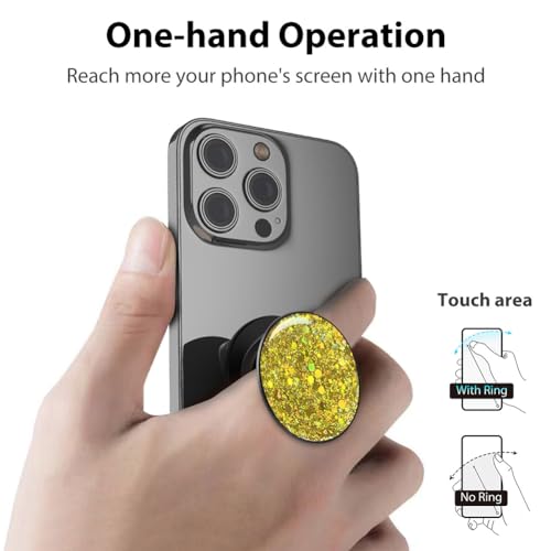 Phone Grip, Phone Ring Holder Finger Kickstand, Foldable & Adjustable Metal Cell Phone Rings Gripper Stand Work with Magnetic Car Mount for iPhone Samsung &Other Phones - Sparkle Yellow - color: Sparkle Yellow