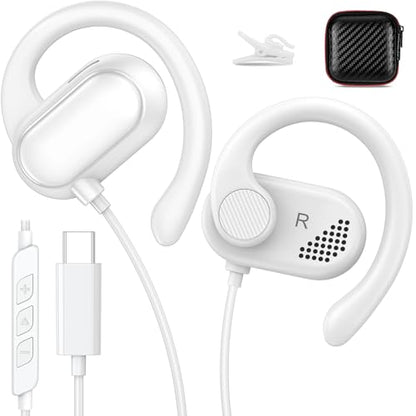 ACANDYA USB C Earbuds Wired Over Ear Headphone Open Ear Sport Headset White - color: White