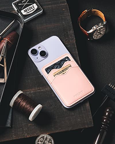 VULKIT Stick on Card Holder Compatible for iphone Leather Cell Phone Wallet Credit Card Case Strong Sticker for Women - color: Pink