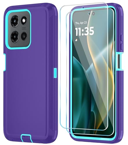 Qinmay Phone Case for Motorola Moto G 2025/Moto G Play 5G 2025 Case with HD Screen Protector, Heavy Duty Shockproof & Dropproof 3-Layer Cover Phone Case,PurpleSkyBlue - color: PurpleSkyBlue