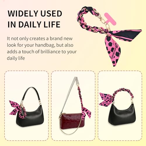 Phone Wrist Strap with Gold Metal Scarf and Universal Tether Tab, Aesthetic Print Design Ribbon Chain, Multi-Purpose Accessories for Bag Key Cellphone for Men Women Girls-Hot Pink Leopard - color: Hot Pink Leopard
