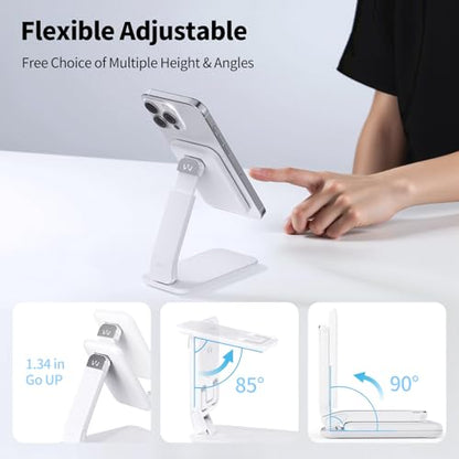 iWALK Magnetic Cell Phone Stand for Desk, Angle and Height Adjustable Mobile Phone Holder, Foldable Magnet Stand for iPhone 17 16 15 14 13 12 Pro Max and iPad, Cell Phone Holder for Samsung, White - color: White