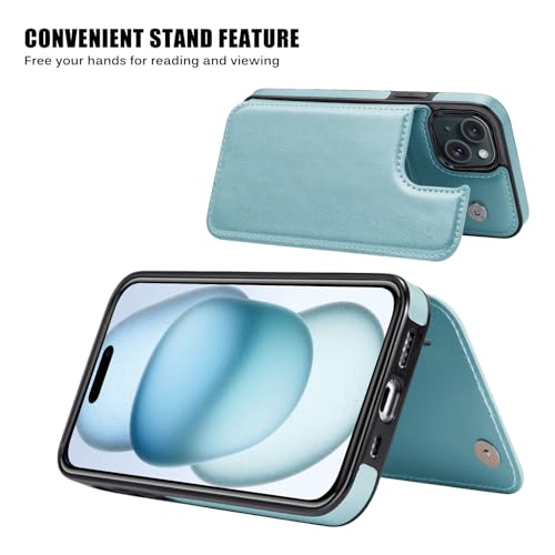 Wallet Case Compatible with iPhone 15 6.1”,Slim Protective case with Card Holder, PU Leather Kickstand Card Slots Case with a Screen Protector iPhone 15(6.1")-Ice Blue - color: Ice Blue