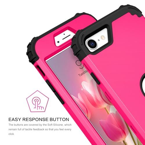 BENTOBEN for iPhone SE 2022 Case and iPhone SE 2020 Case, Heavy Duty 3 in 1 Full Body Rugged Shockproof Hybrid Hard PC Soft Rubber Case for iPhone SE 3rd/2nd Gen, Hot Pink/Black Design - color: Black/Hot Pink