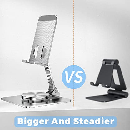Rotatable Foldable Phone Stand for Desk, Fully Adjustable Desktop Holder Cradle Dock Compatible with iPhone 14 13 12 11 Pro Max Xr, Nintendo Switch, Tablets, All Phones(Grey) - color: silver