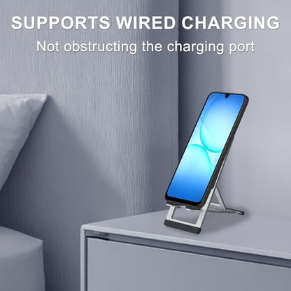 Cell Phone Stand,Aluminum Foldable Phone Holder for Desk,Adjustable Phone Kickstands Travel Essentials for iPhone 17 16 15 14 13 12 11 Pro Max Plus Samsung S25 S24 S23 Ultra Plus-Silver