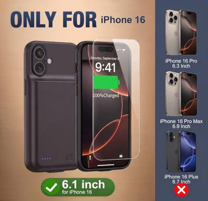 7000mAh Travel Battery Case for iPhone 16, 2026 New Upgrade Extra Battery Life Fast Charging External Rechargeable Portable Charging Case