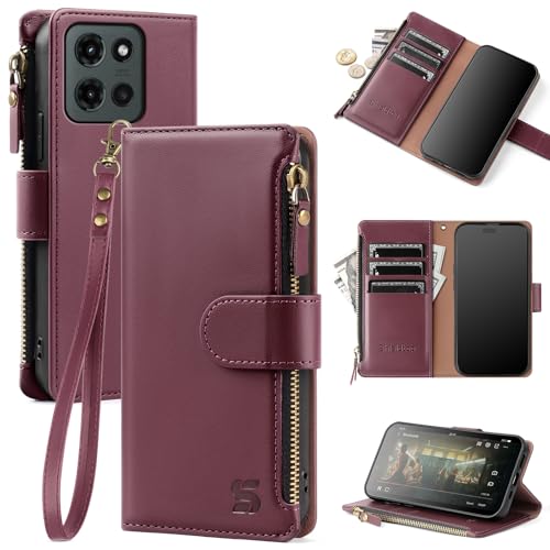 Shieldtop Compatible with Motorola Moto G 2026/2025 / G Play 2026 Wallet Case with Card Holder,Women Men RFID Blocking PU Leather Flip Phone Case Wrist Strap Zipper Credit Card Slots,Wine Red - color: Wine Red, size: Moto G 2026 / 2025 / G Play 2026 - 6.7