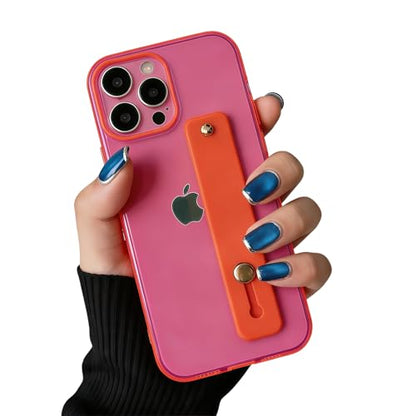 Strap Case for iPhone 12 Pro Max with Stand, Neon Magenta | Wrist Strap Kickstand, Adjustable Finger Hand Grip Loop, Slim Transparent Anti-Scratch Back, Soft Bumper Phone Cover - color: Neon Magenta, size: iPhone 12 Pro Max