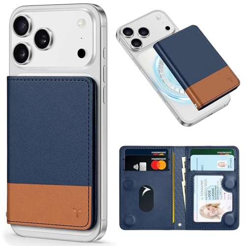 TUCCH for Magsafe Wallet, 6 Card Slots with RFID Blocking, Blue & Brown | for iPhone 17/17e/16/15/14/13/12 Pro/Pro Max/Plus, Clear ID Window, Magnetic Phone Wallet, PU Leather - color: Blue & Brown