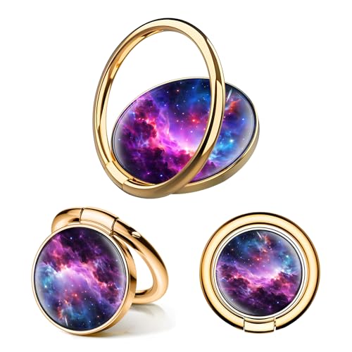 Cell Phone Ring Holder, Cute Phone Ring Grip Stand, 360°Rotation Funny Metal Kickstand Finger Grip Purple Luxury Universe - color: Purple Luxury Universe