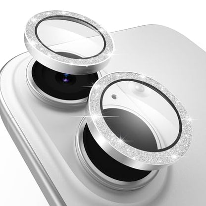 TENOC Camera Lens Protector for iPhone 16 & 16 Plus, Silver Glitter - size: iPhone 16/16 Plus