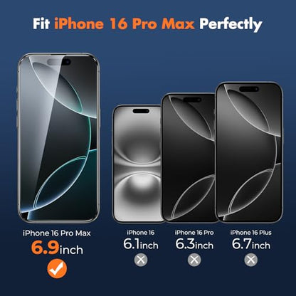 UNBREAKcable for iPhone 16 Pro Max Screen Protector, 3-Pack Full Coverage Tempered Glass [Military Grade Shatterproof][9H Hardness][Easy Installation Frame][Bubble Free] for iPhone 16 Pro Max 6.9" - size: iPhone 16 Pro Max
