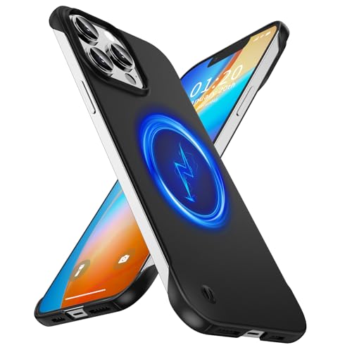 GRECAZO Magnetic Frosted Frameless Case for iPhone 13 Pro, Black | Compatible with MagSafe, Metallic Finish, Hard PC Cover, Ultra Thin Lightweight Minimalist Borderless, Slim Fit, 6.1-Inch - color: Black, size: iPhone 13 Pro