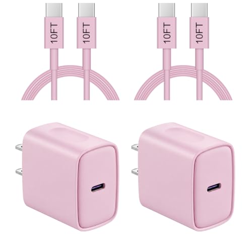 iPhone 17 16 15 Charger Fast Charging 10FT - 20W USB C Charger Block - color: Pink, size: 10FT