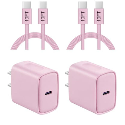 iPhone 17 16 15 Charger Fast Charging 10FT - 20W USB C Charger Block - color: Pink, size: 10FT