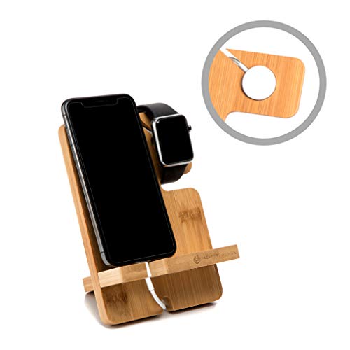 JACKCUBE DESIGN Bamboo Charger Dock Stand Multi Device Charging Station Organizer Holder for Smartphone Cellphone Mobile Phone MK243A