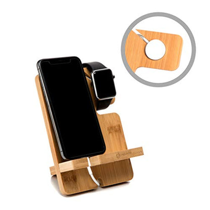 JACKCUBE DESIGN Bamboo Charger Dock Stand Multi Device Charging Station Organizer Holder for Smartphone Cellphone Mobile Phone MK243A