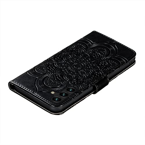 EYZUTAK Case for Samsung Galaxy A15 4G/5G, Premium Leather Magnetic Closure Flip Wallet Phone Case with Card Holder Cash Slots Stand Function Embossed Mandala Flower Shockproof Lanyard Cover - Black - color: Black, size: Samsung Galaxy A15 4G/5G