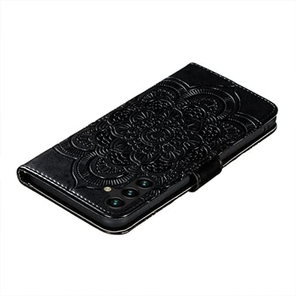 EYZUTAK Case for Samsung Galaxy A15 4G/5G, Premium Leather Magnetic Closure Flip Wallet Phone Case with Card Holder Cash Slots Stand Function Embossed Mandala Flower Shockproof Lanyard Cover - Black - color: Black, size: Samsung Galaxy A15 4G/5G