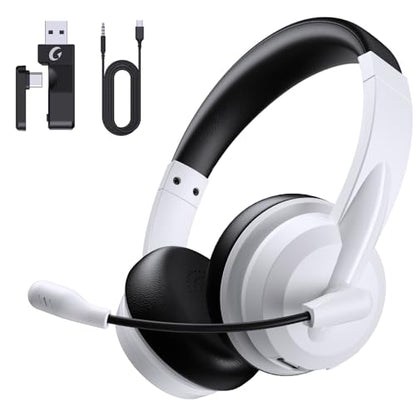 AOC Wireless Headset with Mic for Work, AI Noise Cancelling, Bluetooth - color: Black White