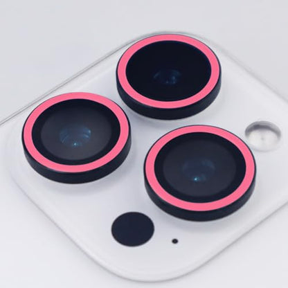Luminous Camera Lens Protector for iPhone 16 Pro / 16 Pro Max Metal Ring Tempered Glass Glow in The Dark Lens Cover (3PCS) (Pink, for iPhone 16 Pro/16 Pro Max) - color: Pink