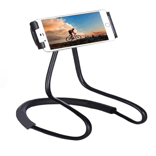 Neck Phone Holder - Universal Hanging On Neck Lazy Phone Holder DIY Free Rotating Stand on Table Smart Multiple Functions Mobile Phone Mount Stand(Black) - color: Black