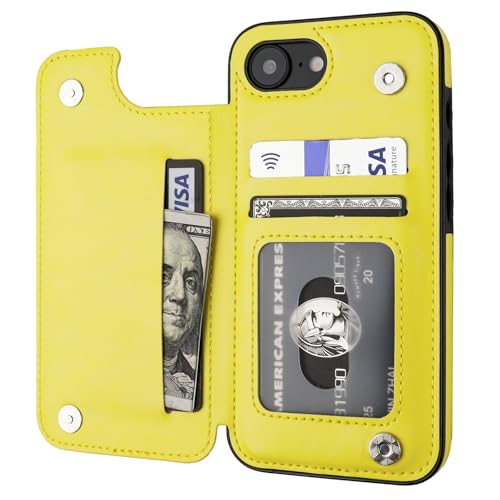 ONETOP for iPhone 17e/16e Wallet Case with Credit Card Holder,Yellow | Kickstand,ID/Cash Holder,Case Wallet with Card Slots,Double Magnetic Clasp,Durable PU Leather Shockproof Cover for Women Men - color: Yellow