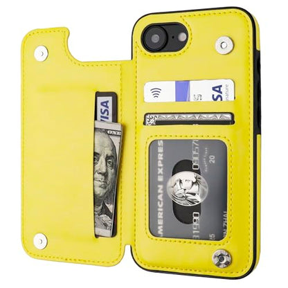 ONETOP for iPhone 17e/16e Wallet Case with Credit Card Holder,Yellow | Kickstand,ID/Cash Holder,Case Wallet with Card Slots,Double Magnetic Clasp,Durable PU Leather Shockproof Cover for Women Men - color: Yellow