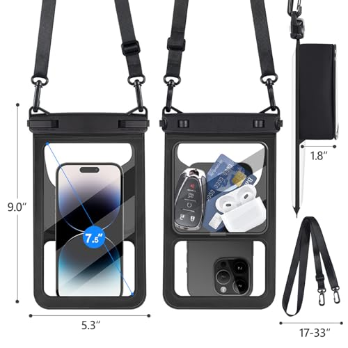 Double Space Waterproof Phone Pouch (2 Pack) - Universal Waterproof Phone Lanyard Case Compatible with iPhone 16/15/14/13/12 Pro Max & Smartphones up to 8", Essential Dry Bag for Beach (color-5)
