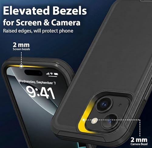 Apple iPhone 13 / iPhone 14 / iPhone 15 / iPhone 16e / iPhone 17e Case (6.1") Rugged Case Heavy Duty Shockproof Dust/Drop Proof Dual Layer Cover Black - color: Black