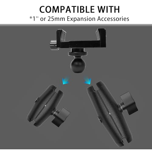 Phone Holder with 1" (25mm) Ball Head Adapter Compatible with RAM mounts B Size Double Socket arm & Bike Motorcycle Phone Mount for 4.7''-7.2'' Smartphone