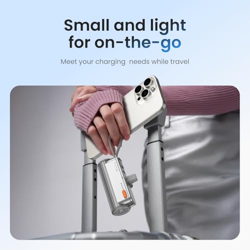 Mini Power Bank 5000mAh for iPhone, 22.5W Built-in Cable Portable Charger - color: Sliver