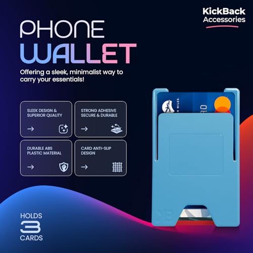 Slim Adhesive Cell Phone Wallet with Built-in Metal Plate - RFID Blocking Credit Card Holder for Phone Case - Plastic Wallet for Phone Holds 3 Cards Securely (Blue) - color: Sky