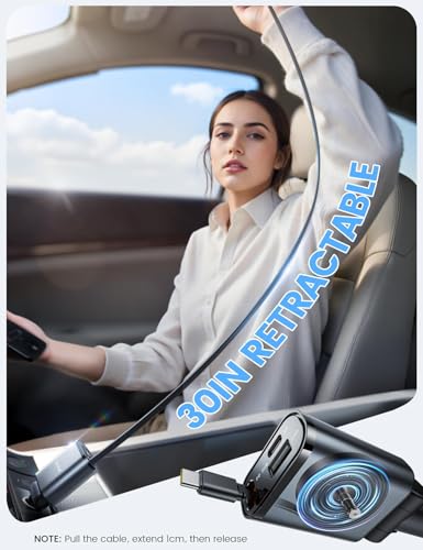 Lamicall Retractable Car Charger USB C 57W Charging for iPhone 18 17 16 Duo - color: Dark grey