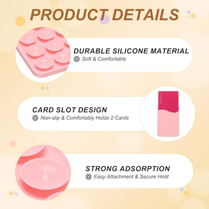 uxcell 2 Pack Suction Phone Card Holder, Silicone Suction Cup Phone Grip Card Holder Mount with Card Slot for Cellphone, Pink - color: Pink