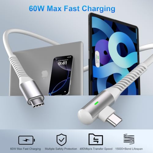 USB C Cable 16FT 240W Right Angle C to C Fast Charging Cable,White - color: White, size: 16 Feet