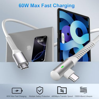 USB C Cable 16FT 240W Right Angle C to C Fast Charging Cable,White - color: White, size: 16 Feet