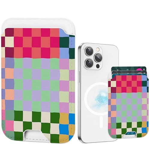 for MagSafe Wallet,Magnetic Card Holder for Phone Case - color: Colorful Checkerboard