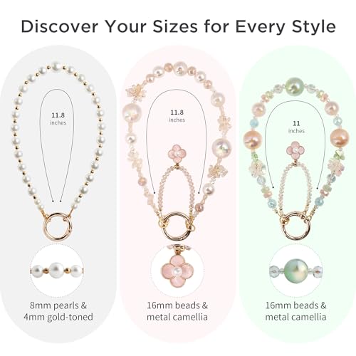 POSADINA Phone Charm for Women, Anti-Theft Phone Wrist Strap Hands-Free & Beaded Chain, Detachable Cell Phone Lanyard with Tether Tab - color: Pink Blossom