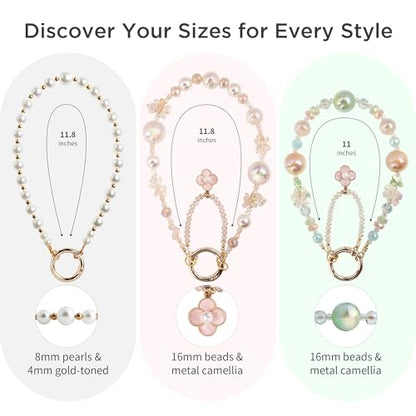 POSADINA Phone Charm for Women, Anti-Theft Phone Wrist Strap, Hands-Free & Beaded Chain, Detachable Lanyard with Tether Tab - color: Pearl Shine Gold