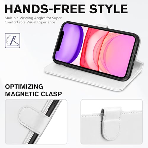 TUCCH Case Wallet for iPhone 11 (6.1") 2019, RFID Blocking Folio, White | 3 Card Holders, Kickstand, PU Leather, Magnetic Closure, Shockproof TPU Shell, Protective Flip Cover - color: White