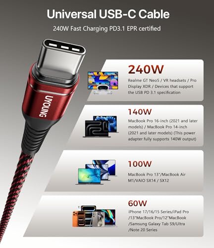 USB C to C Cable 6FT, 240W USB C to USB C Cable Fast Charging, iPhone USB C - color: Red, size: 6FT, style: 240W USB C to USB C