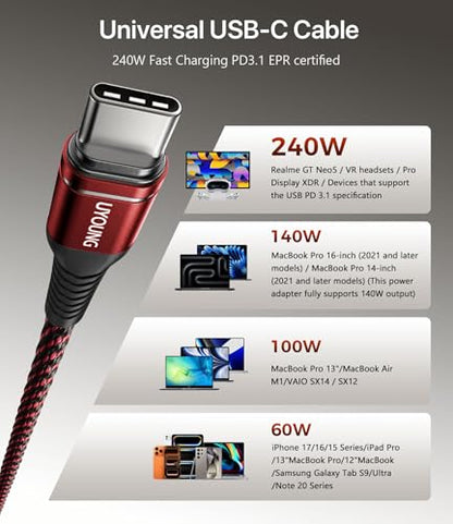 USB C to C Cable 6FT, 240W USB C to USB C Cable Fast Charging, iPhone USB C - color: Red, size: 6FT, style: 240W USB C to USB C