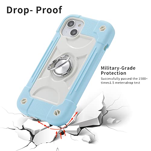 MARKILL Compatible with iPhone 14 Plus Case 6.7 Inch with 360 Degree Rotate Ring Stand, Military Grade Drop Protection Full Body Rugged Heavy Duty Protective Cover for iPhone 14 Plus - color: Ice Blue, size: iPhone 14 Plus 6.7"