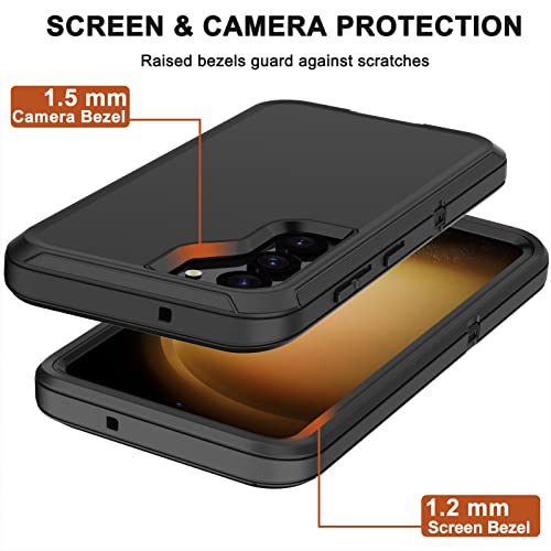 for Samsung Galaxy S23 Case with Belt Clip Holster, 2 x Screen Protector, Heavy Duty Military Grade Full Body Shockproof Dust-Proof Rugged Protective Cover for Samsung S23 5G (Black) - color: Black