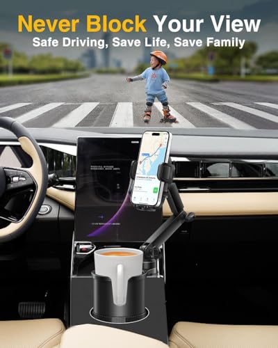 2-in-1 Cup Phone Holder for Car, 360° Adjustable Car Phone Mount - color: black